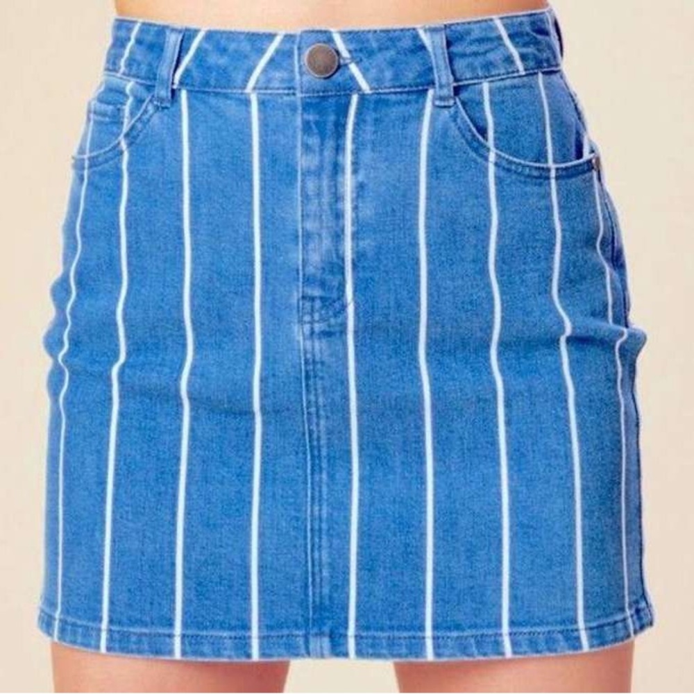 Altar'd State Altar’d State Blue And White Pinstripe Denim Mini Skirt